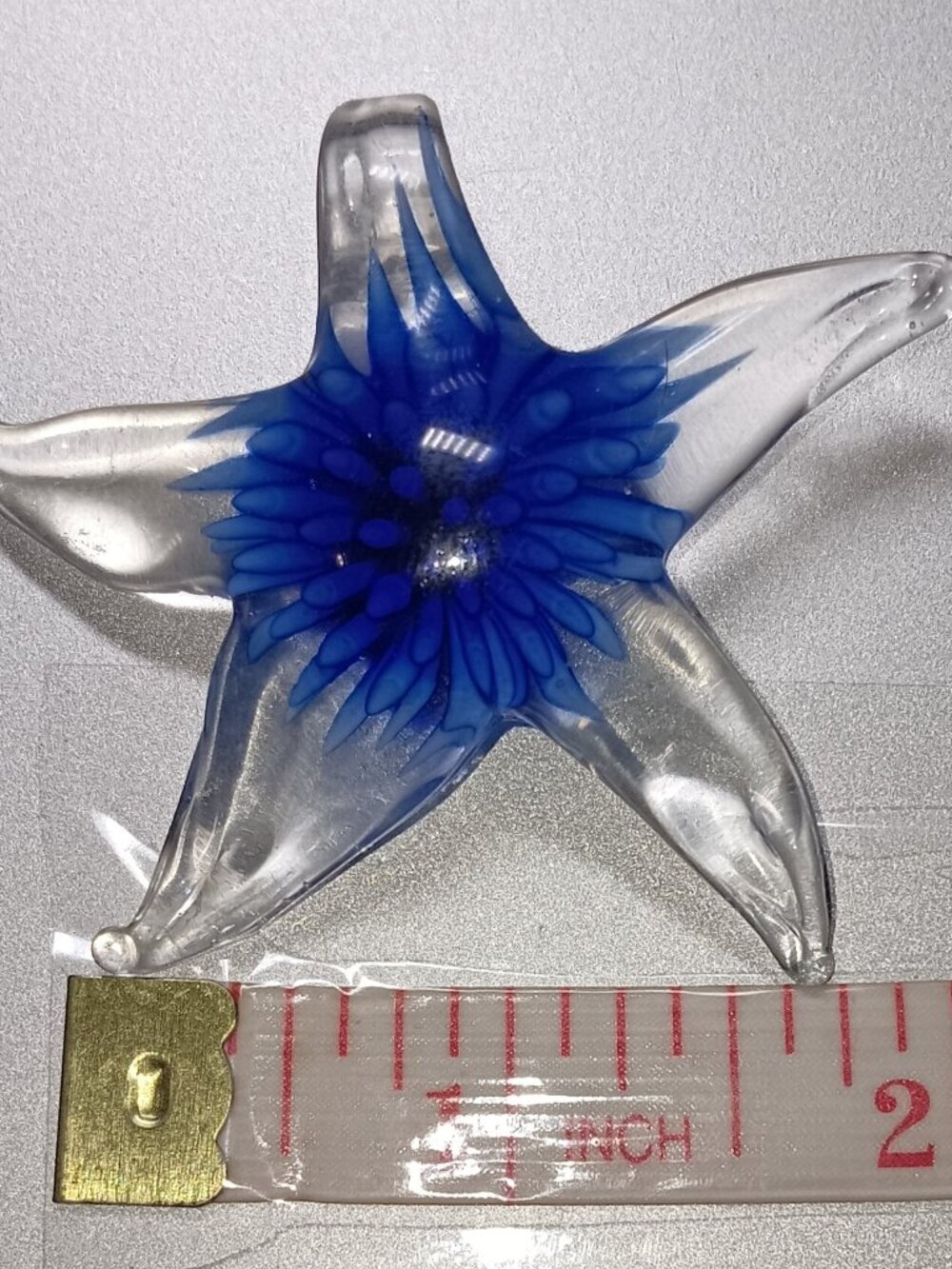 Vintage Hand-Blown Murano Style Glass Starfish Pendant – Blue & Clear Lampwork